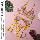 florida completo lingerie trasparente ricamo floreale