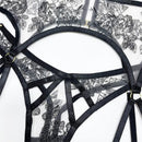 Edera — Completo sexy in pizzo ricamato con fasce intrecciate
