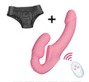Strapless — Dildo doppio vibrante senza imbracatura, con telecomando