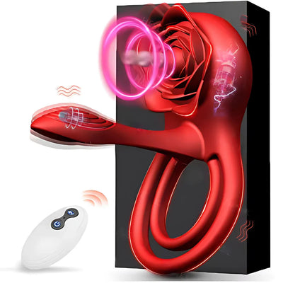 Rose Pleasure — Anello fallico 4 in 1 a forma di rosa
